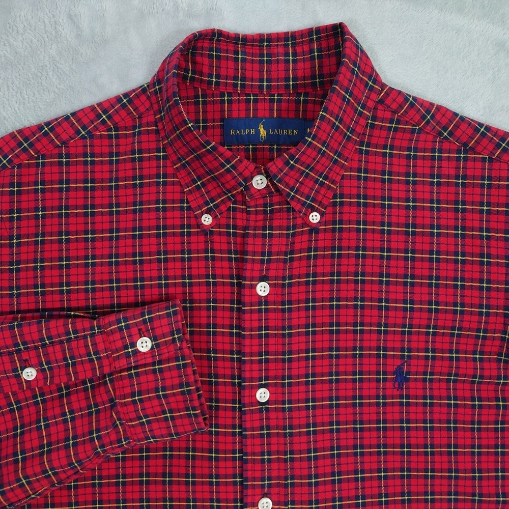 Polo Ralph Lauren Casual Flannel Shirt Mens M Red Plaid Cotton Button Down
